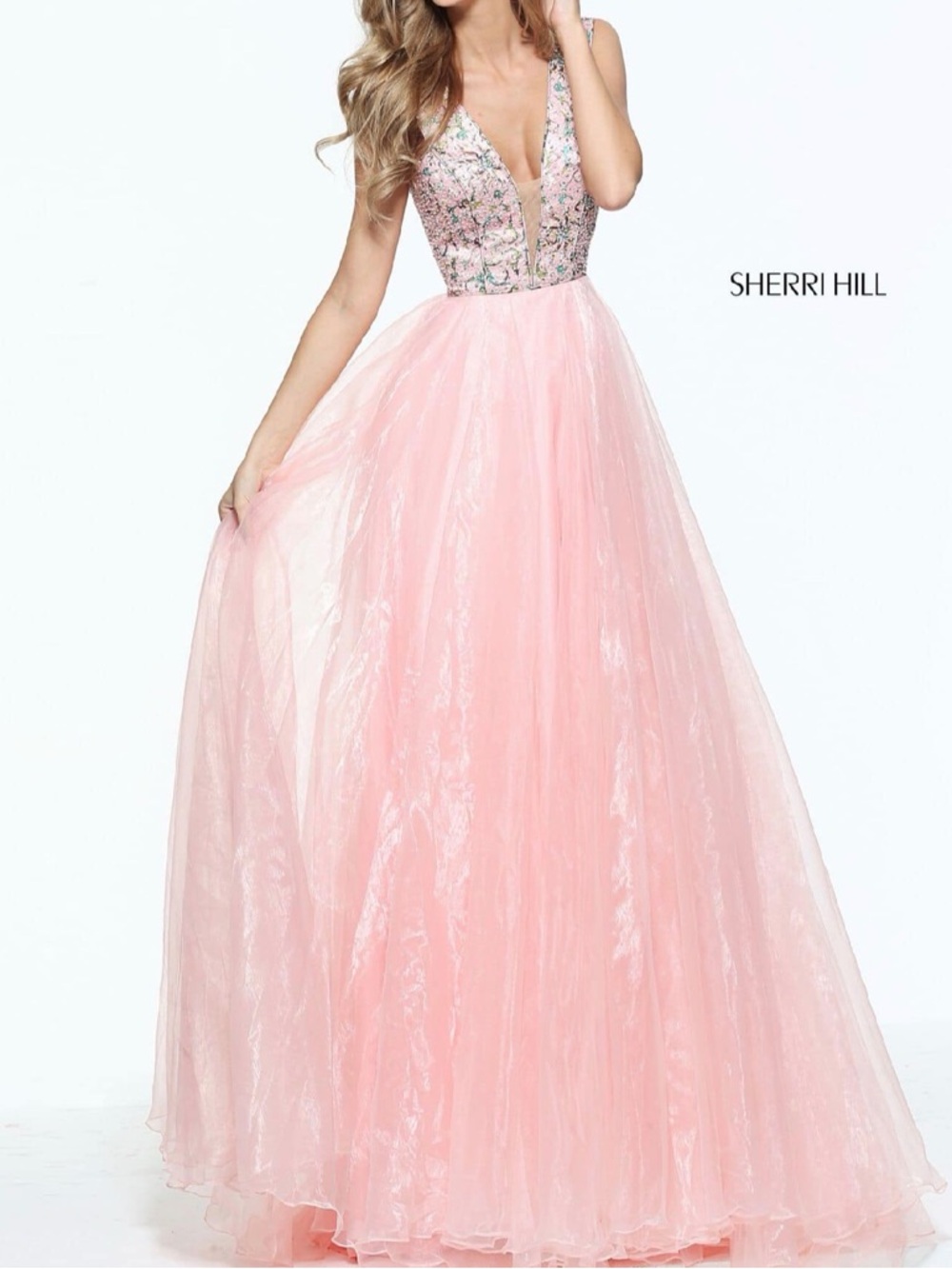 Sherri Hill Light Pink Beaded Tulle Ball Gown